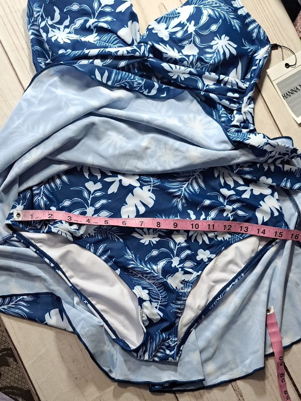Hanna Nikole Navy & White Floral One-Piece Swim Dress Size Large - Picture 4 of 8